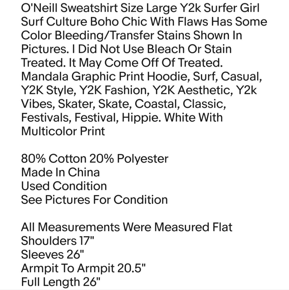 O'Neill Sweatshirt Size Large Y2k Surfer Girl Surf Culture Boho Chic With Flaws - Picture 2 of 13